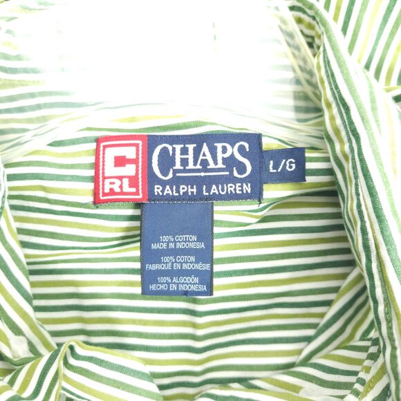 VTG Chaps Ralph Lauren Mens Large Green Striped Long Sleeve Button Up Shirt - Picture 5 of 8